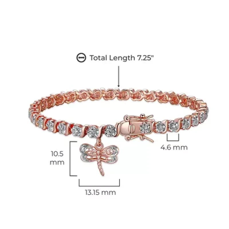 Diamond Accent Dragonfly Bracelet Silver, 18K Yellow Gold or Rose Over Bronze