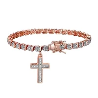 Diamond Accent Cross Bracelet Silver, 18K Yellow Gold or Rose Over Bronze