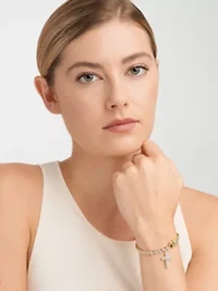 Diamond Accent Cross Bracelet in Silver, 18K Yellow Gold or 18K Rose Gold Over Bronze