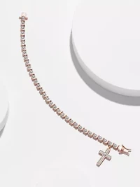 Diamond Accent Cross Bracelet Silver, 18K Yellow Gold or Rose Over Bronze