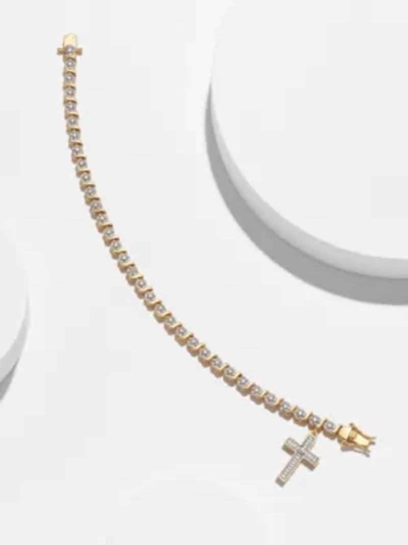 Diamond Accent Cross Bracelet in Silver, 18K Yellow Gold or 18K Rose Gold Over Bronze