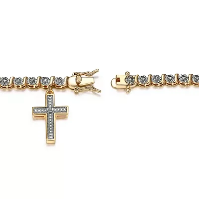 Diamond Accent Cross Bracelet in Silver, 18K Yellow Gold or 18K Rose Gold Over Bronze
