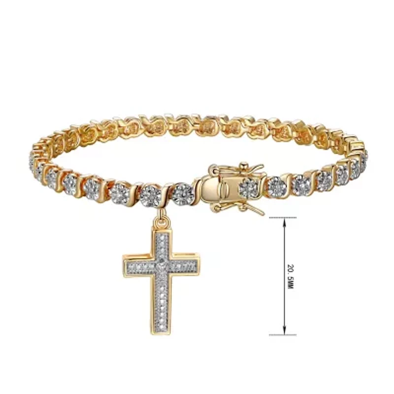 Diamond Accent Cross Bracelet in Silver, 18K Yellow Gold or 18K Rose Gold Over Bronze