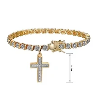 Diamond Accent Cross Bracelet in Silver, 18K Yellow Gold or 18K Rose Gold Over Bronze