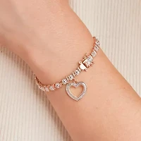 Diamond Accent Heart Bracelet Silver or 18K Rose Gold Over Bronze