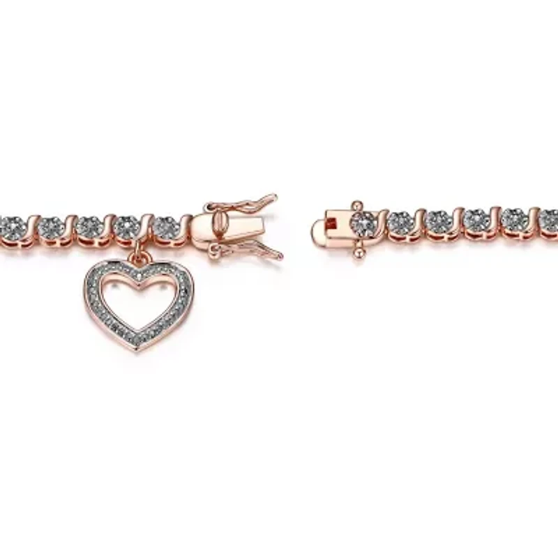 Diamond Accent Heart Bracelet Silver or 18K Rose Gold Over Bronze