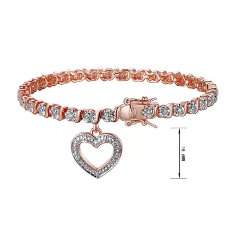 Diamond Accent Heart Bracelet Silver or 18K Rose Gold Over Bronze