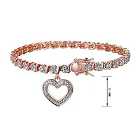 Diamond Accent Heart Bracelet Silver or 18K Rose Gold Over Bronze