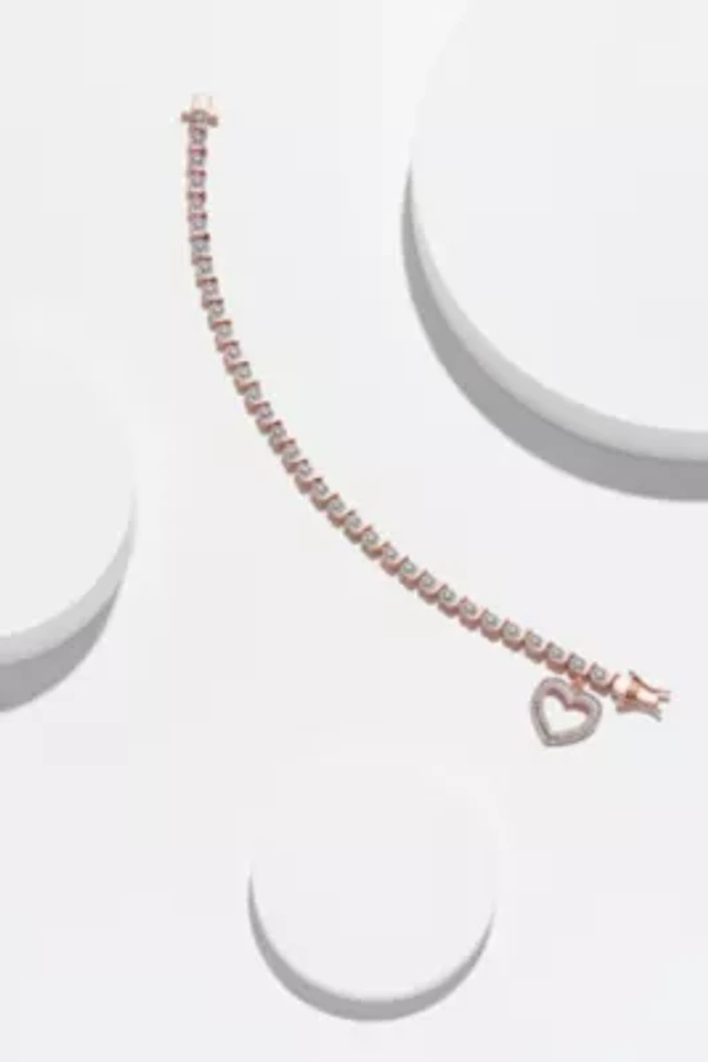 Diamond Accent Heart Bracelet Silver or 18K Rose Gold Over Bronze