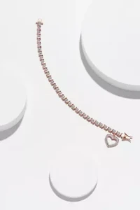 Diamond Accent Heart Bracelet Silver or 18K Rose Gold Over Bronze