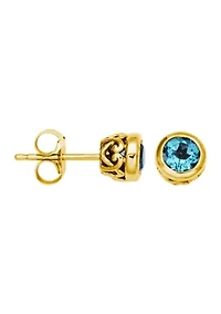 10k Yellow Gold Bezel-Set Solitaire Genuine Gemstone Stud Earrings; Available Blue Topaz, Garnet, Aquamarine or Opal