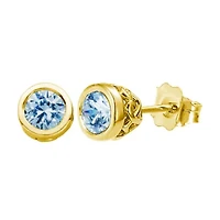 10k Yellow Gold Bezel-Set Solitaire Genuine Gemstone Stud Earrings; Available Blue Topaz, Garnet, Aquamarine or Opal