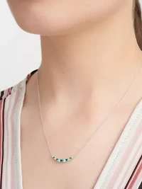 Lab Created Diamond and Gemstone Curved Cluster Bar Necklace Rhodium Plated Sterling Silver