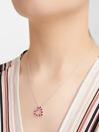 Lab Created Diamond and Gemstone Open Heart Pendant Necklace Rhodium Plated Sterling Silver