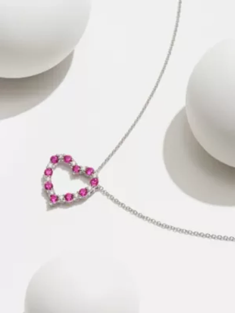 Lab Created Diamond and Gemstone Open Heart Pendant Necklace Rhodium Plated Sterling Silver