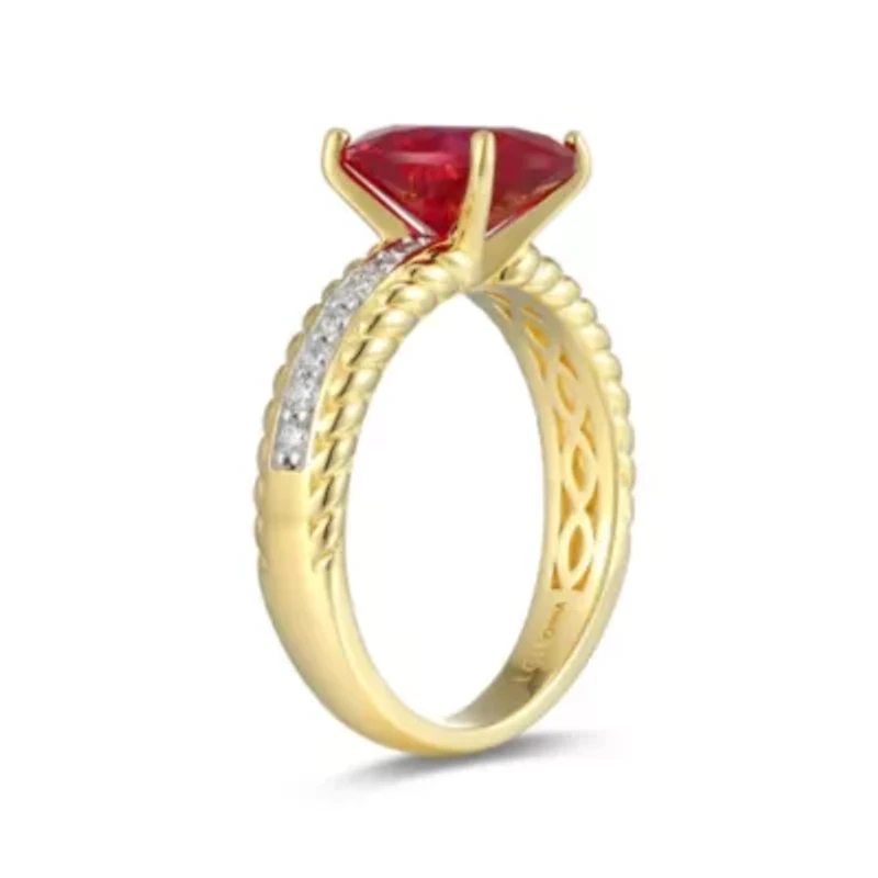 Lab Created Ruby and 1/5 CTTW Grown Diamond Oval Ring 18k Gold Plated Sterling Silver