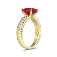 Lab Created Ruby and 1/5 CTTW Grown Diamond Oval Ring 18k Gold Plated Sterling Silver