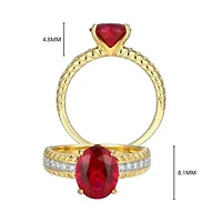 Lab Created Ruby and 1/5 CTTW Grown Diamond Oval Ring 18k Gold Plated Sterling Silver