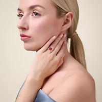Lab Created Ruby and 1/5 CTTW Grown Diamond Oval Ring 18k Gold Plated Sterling Silver