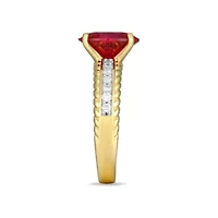 Lab Created Ruby and 1/5 CTTW Grown Diamond Oval Ring 18k Gold Plated Sterling Silver