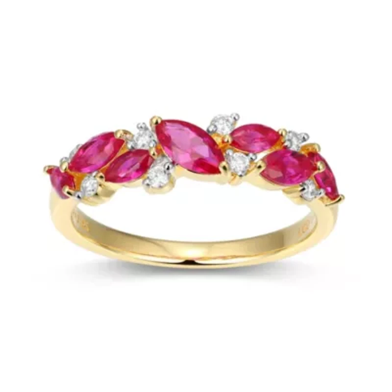 Lab Created 18K Yellow Gold Plated Sterling Silver Gemstone and 1/8 CTTW Grown Diamond Ring