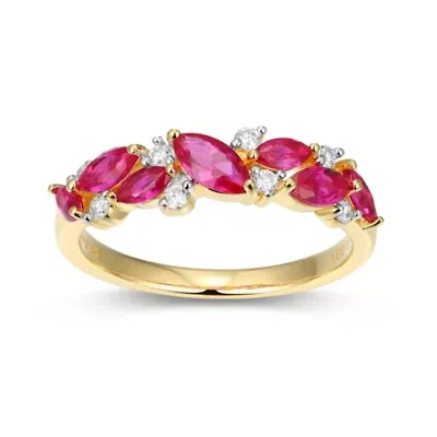 Lab Created 18K Yellow Gold Plated Sterling Silver Gemstone and 1/8 CTTW Grown Diamond Ring