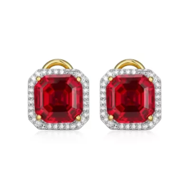 Lab Created 18K Yellow Gold Plated Sterling Silver Gemstone and 1/3 CTTW Grown Diamond Omega Clip Earrings