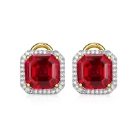 Lab Created 18K Yellow Gold Plated Sterling Silver Gemstone and 1/3 CTTW Grown Diamond Omega Clip Earrings