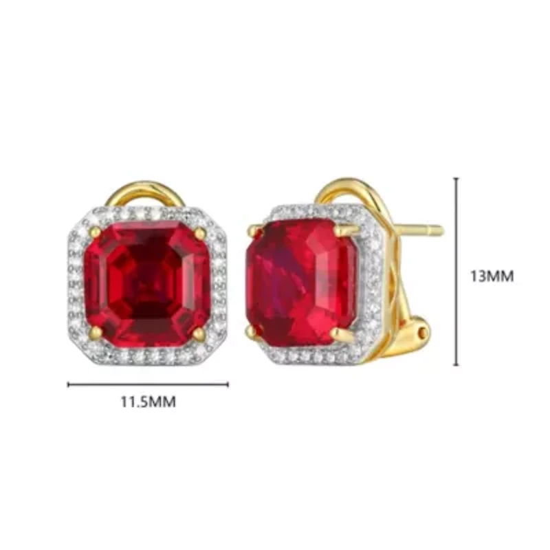 Lab Created 18K Yellow Gold Plated Sterling Silver Gemstone and 1/3 CTTW Grown Diamond Omega Clip Earrings