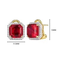 Lab Created 18K Yellow Gold Plated Sterling Silver Gemstone and 1/3 CTTW Grown Diamond Omega Clip Earrings