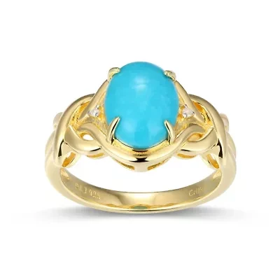 Genuine Turquoise and Diamond Accent Ring 18k Gold Plated Sterling Silver