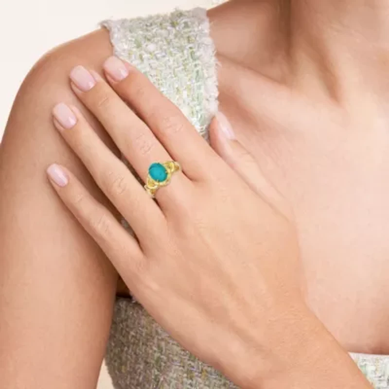 Genuine Turquoise and Diamond Accent Ring 18k Gold Plated Sterling Silver