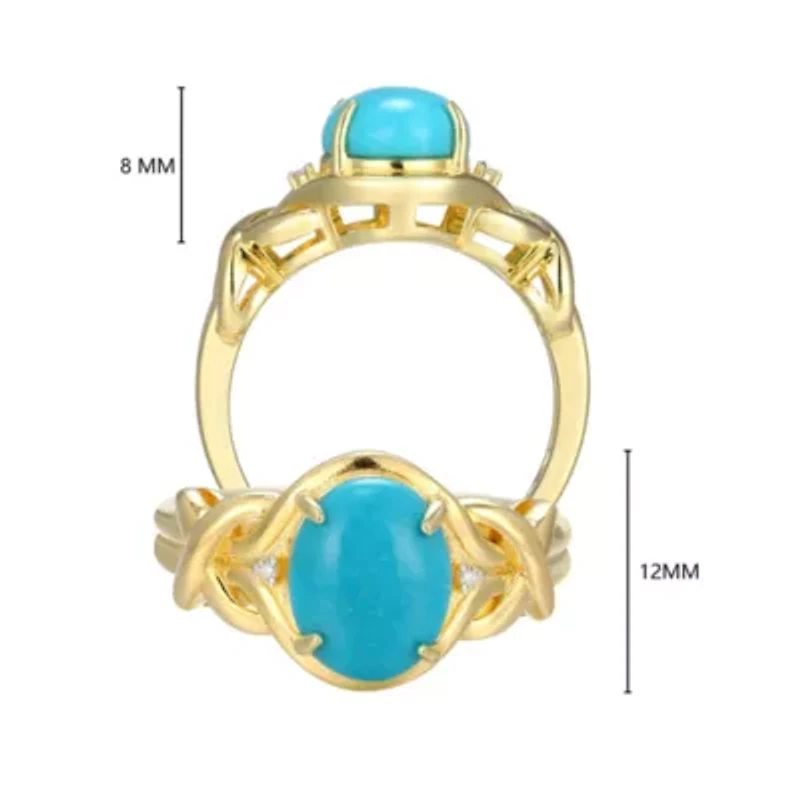 Genuine Turquoise and Diamond Accent Ring 18k Gold Plated Sterling Silver