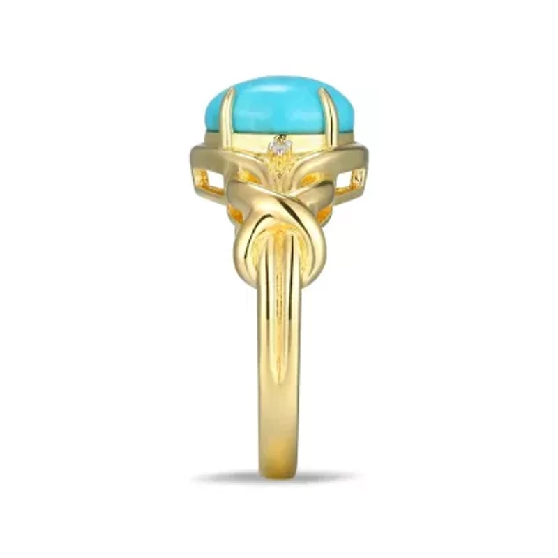 Genuine Turquoise and Diamond Accent Ring 18k Gold Plated Sterling Silver