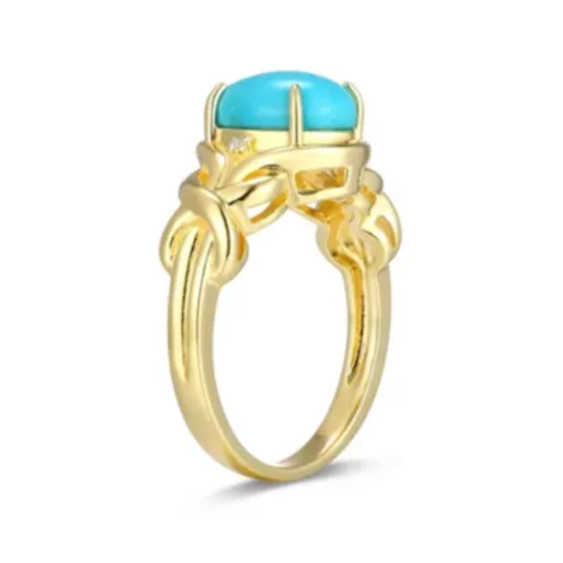 Genuine Turquoise and Diamond Accent Ring 18k Gold Plated Sterling Silver
