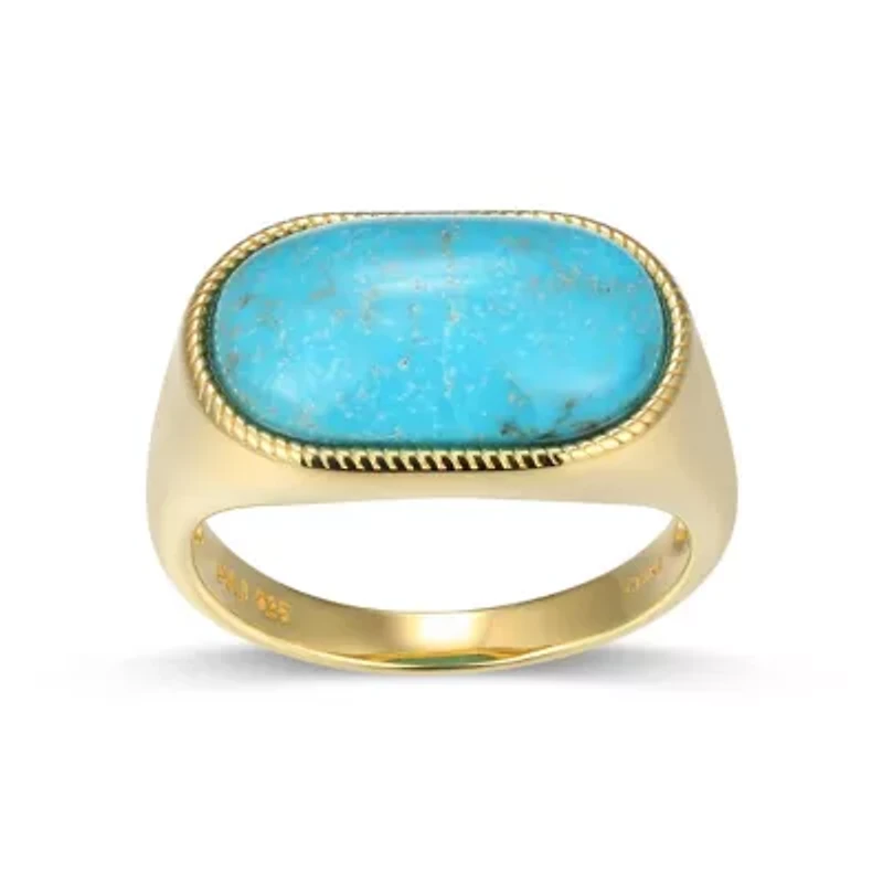 Genuine Turquoise Oval Ring 18k Gold Plated Sterling Silver
