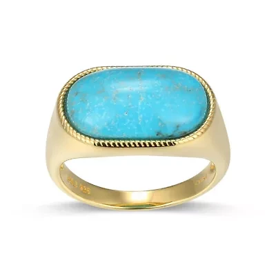 Genuine Turquoise Oval Ring 18k Gold Plated Sterling Silver