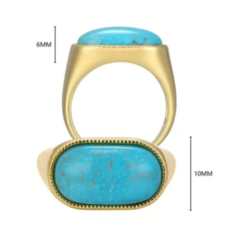 Genuine Turquoise Oval Ring 18k Gold Plated Sterling Silver