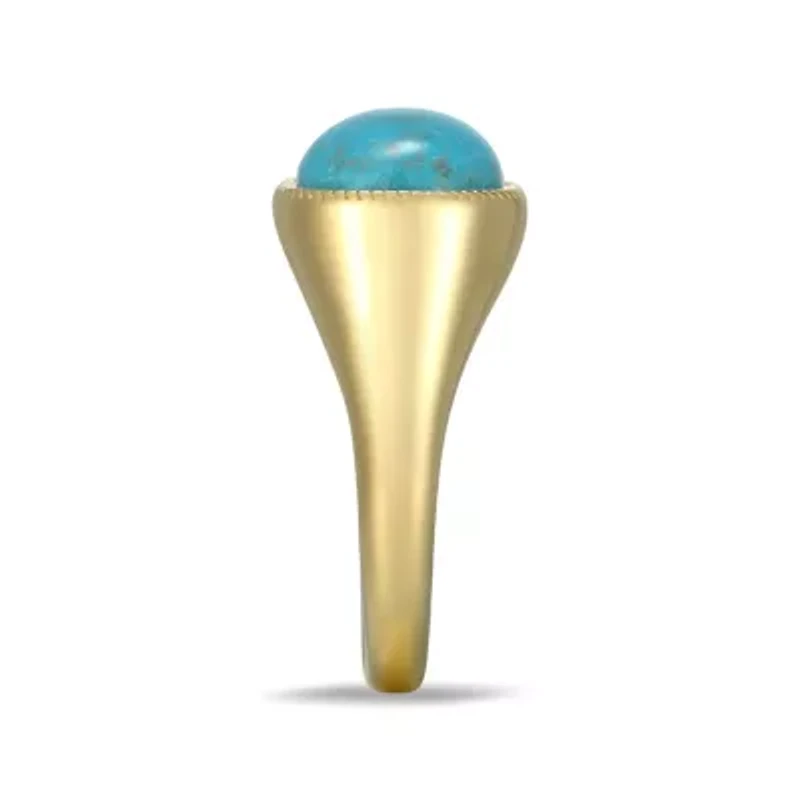 Genuine Turquoise Oval Ring 18k Gold Plated Sterling Silver