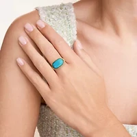 Genuine Turquoise Oval Ring 18k Gold Plated Sterling Silver