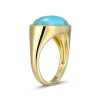 Genuine Turquoise Oval Ring 18k Gold Plated Sterling Silver