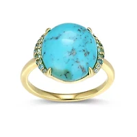 Genuine Turquoise and London Blue Topaz Ring 18k Gold Plated Sterling Silver