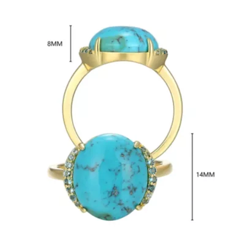 Genuine Turquoise and London Blue Topaz Ring 18k Gold Plated Sterling Silver
