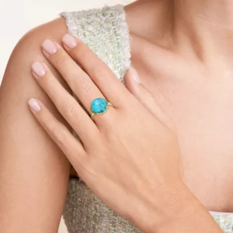 Genuine Turquoise and London Blue Topaz Ring 18k Gold Plated Sterling Silver