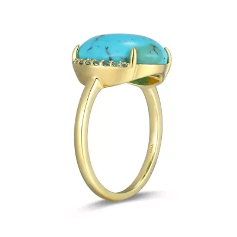 Genuine Turquoise and London Blue Topaz Ring 18k Gold Plated Sterling Silver
