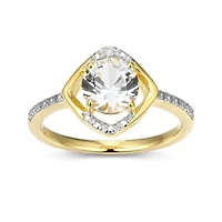 18K Yellow Gold Plated Sterling Silver Birthstone Gemstone and Diamond Accent Halo Ring
