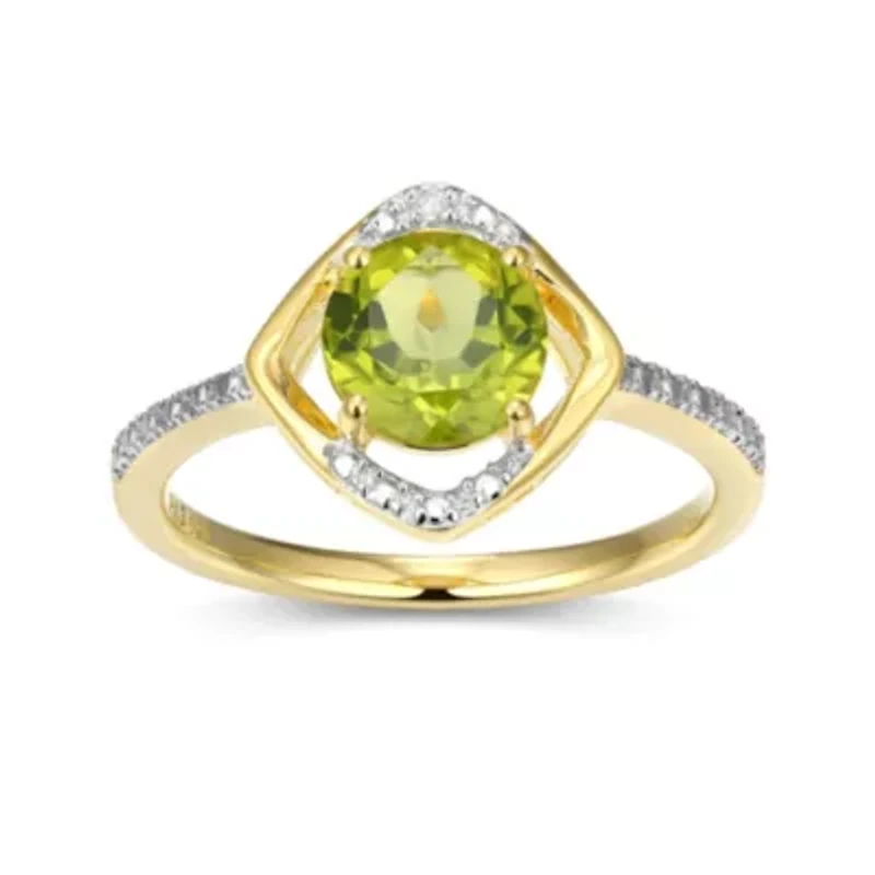 18K Yellow Gold Plated Sterling Silver Birthstone Gemstone and Diamond Accent Halo Ring