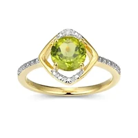18K Yellow Gold Plated Sterling Silver Birthstone Gemstone and Diamond Accent Halo Ring