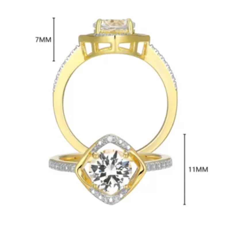 18K Yellow Gold Plated Sterling Silver Birthstone Gemstone and Diamond Accent Halo Ring