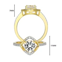 18K Yellow Gold Plated Sterling Silver Birthstone Gemstone and Diamond Accent Halo Ring